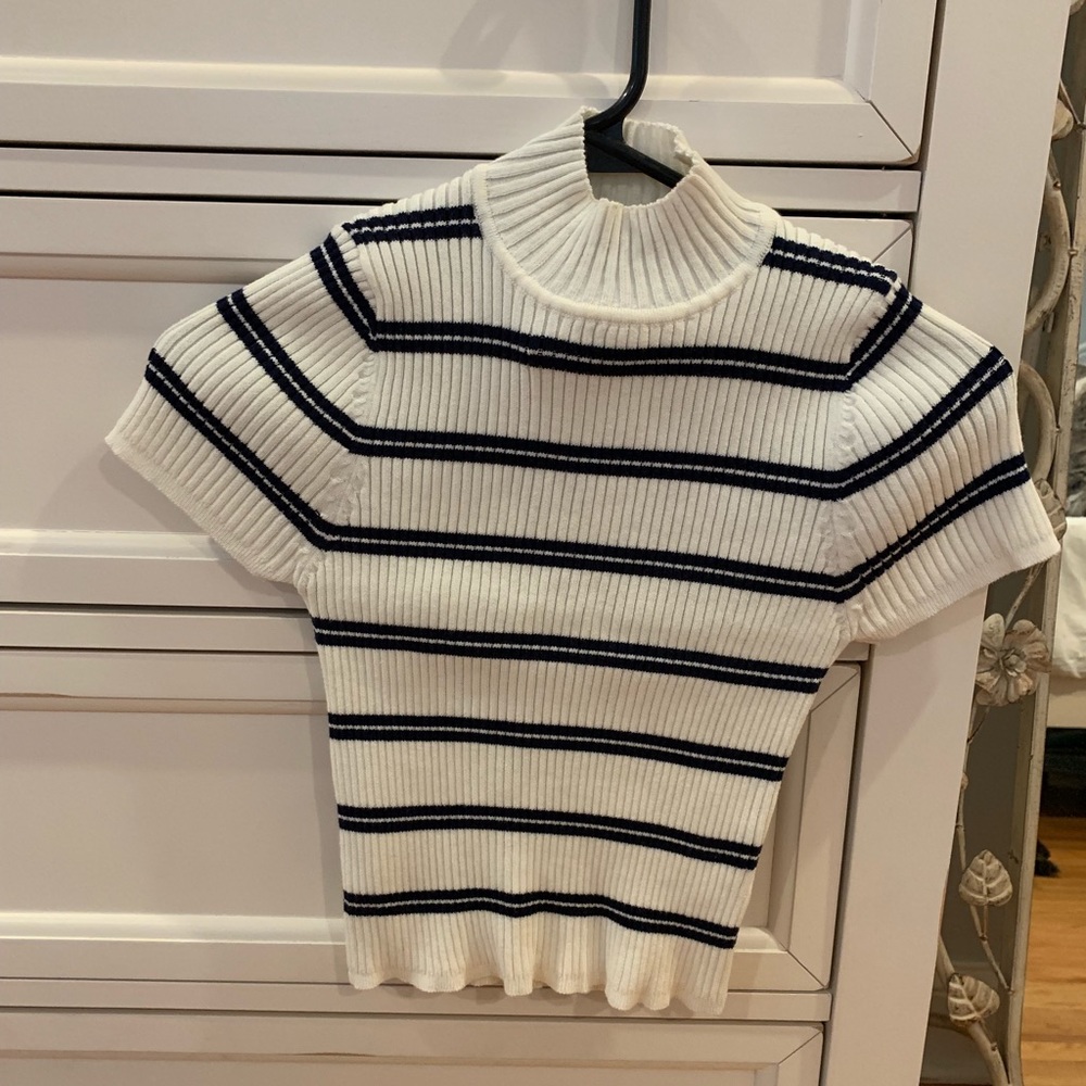 stripped navy blue and white sweater top